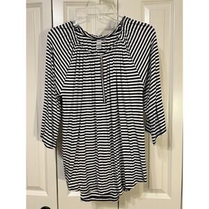 Women's Ladies XL Stretchy Black/White Casual Top 3/4 length Sleeve